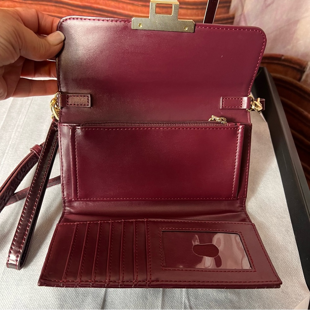 White House Black Market Elegant Burgundy Croc-Embossed Leather Suede crossbody - Picture 5 of 14
